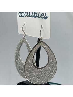 Baubles Teardrop Glitter Silver Dangle Earring